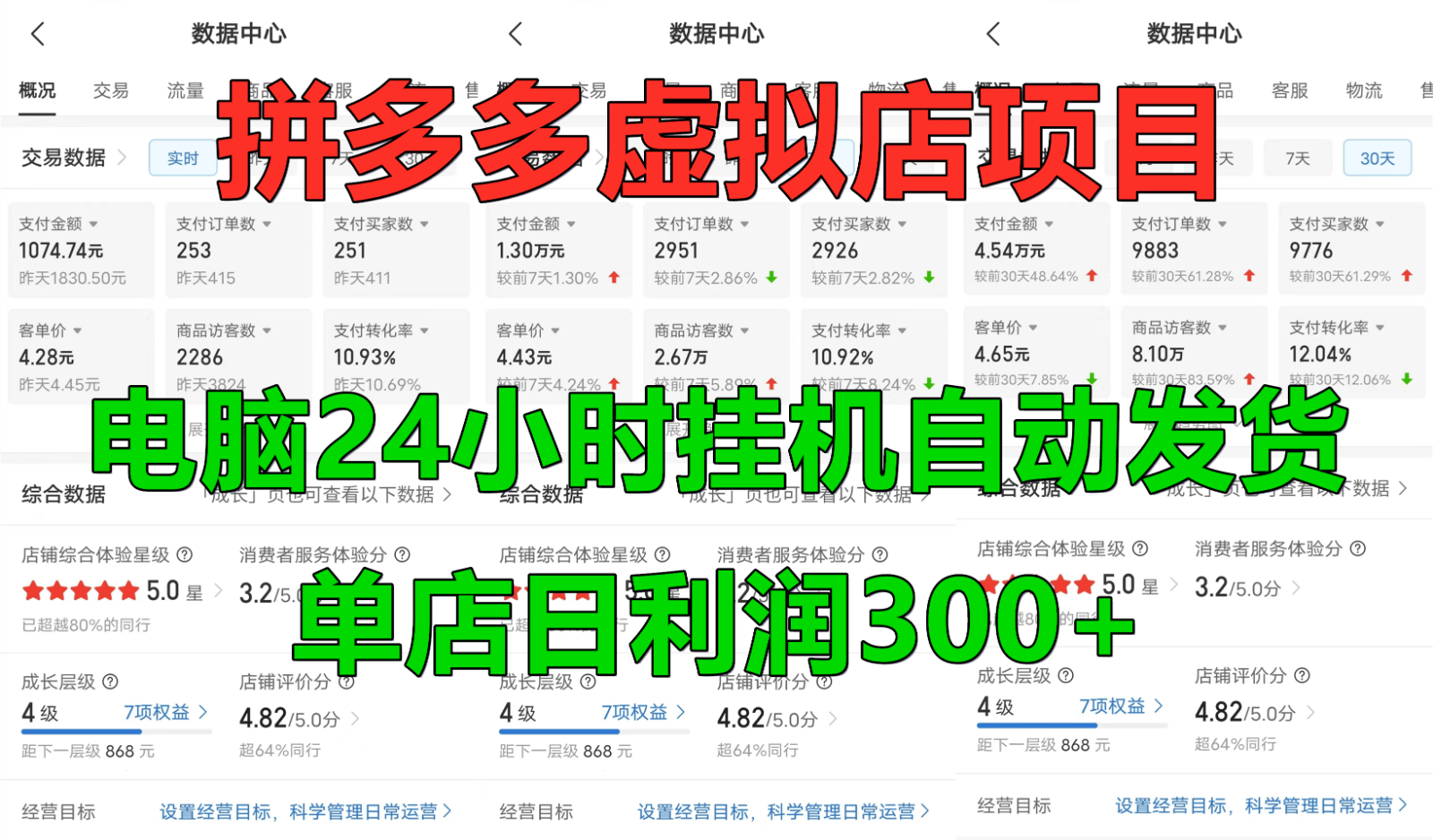 拼多多虚拟店铺项目，电脑挂机自动发货，单店日利润300+-1
