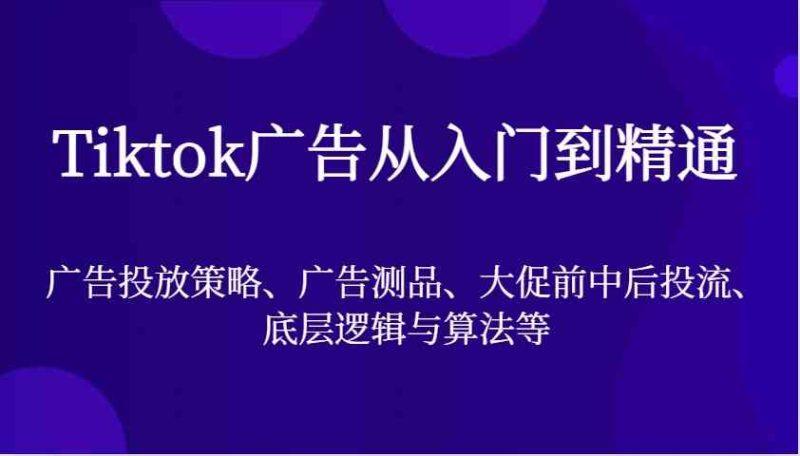 Tiktok广告从入门到精通，广告投放策略、广告测品、大促前中后投流、底层逻辑与算法等
