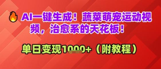 AI一键生成！蔬菜萌宠运动视频，治愈系的天花板！单日变现多张-1