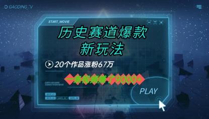 20个作品涨粉67W，一条视频收益1k+，历史赛道爆款新玩法