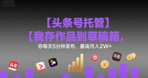 【头条号托管 】我存作品到草稿箱，你每天5分钟发布，最高月入2W+