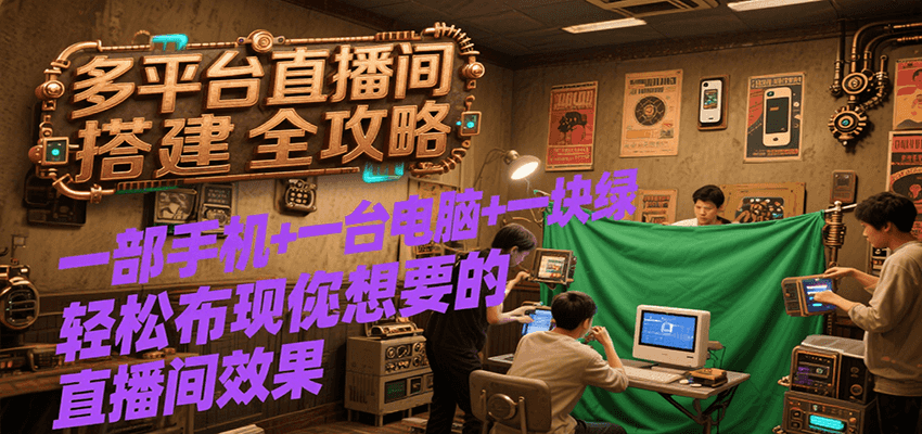 多平台直播间搭建全攻略，一部手机+一台电脑+一块绿布轻松实现你想要的直播间效果-1