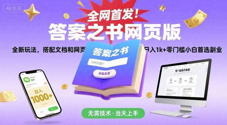 全网首发！答案之书网页版，全新玩法，搭配文档和网页，日入1k+零门槛小白首选副业