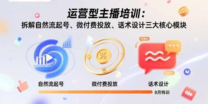 运营型主播培训：拆解自然流起号、微付费投放、话术设计三大核心模块-8月-1